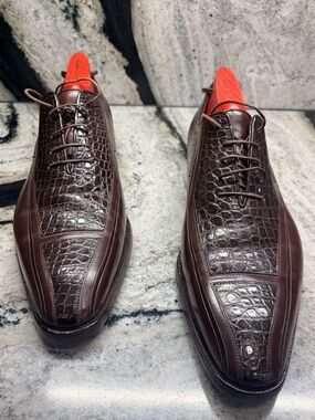 A. Testoni Black Label Crocodile Leather Bologna Dress Shoes Made in Italy